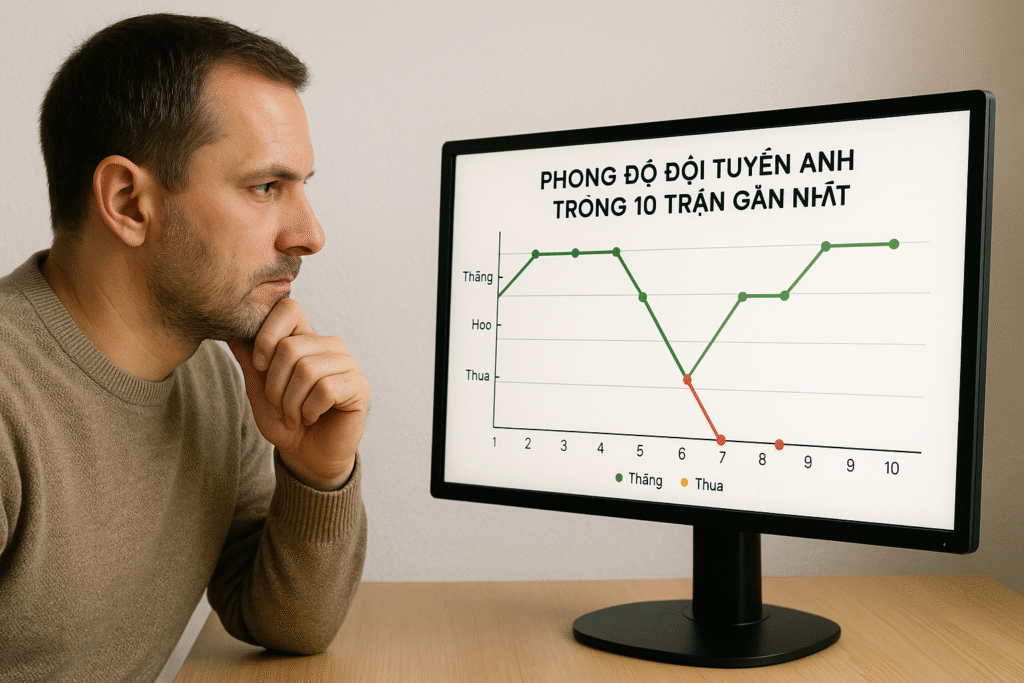 Chuyên gia soi kèo đang phân tích phong độ đội tuyển Anh trên màn hình máy tính