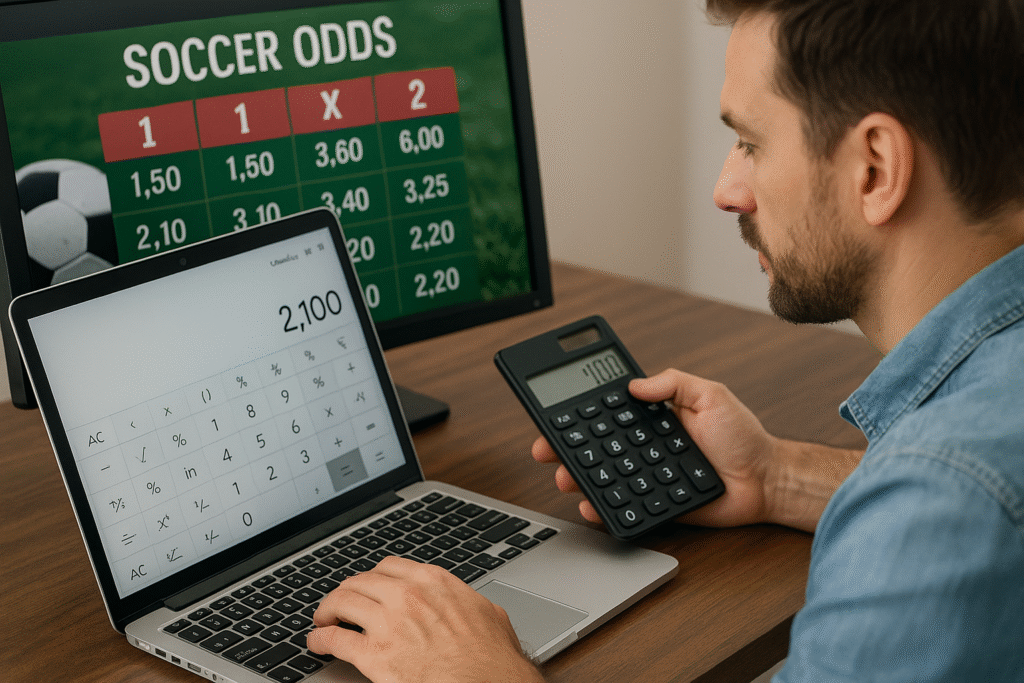 bet thủ đang tìm cách tính tiền thắng cược trên laptop